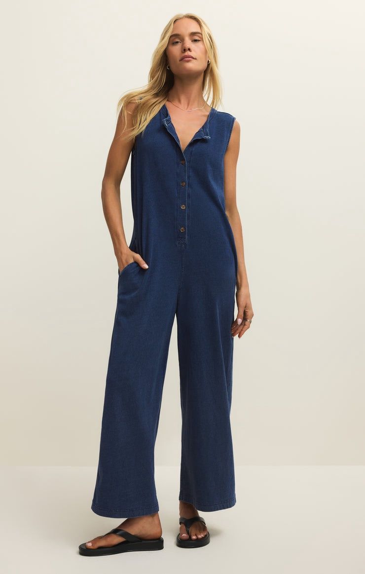Fiona Jersey Denim Jumpsuit - Indigo