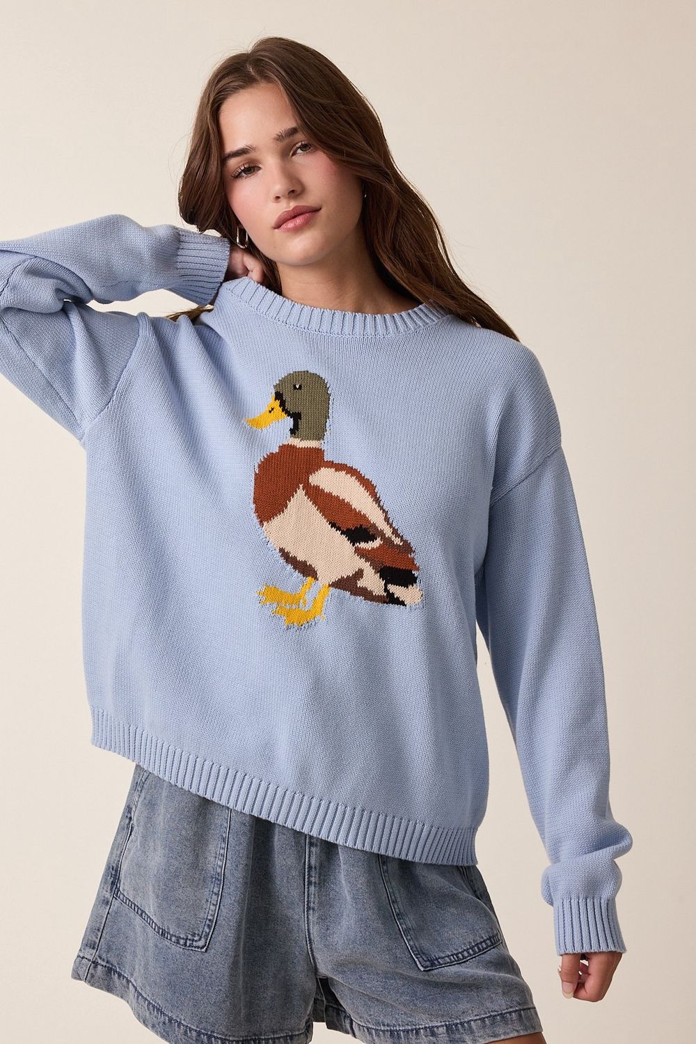 Mallard Duck Knit Sweater - Dusty Blue