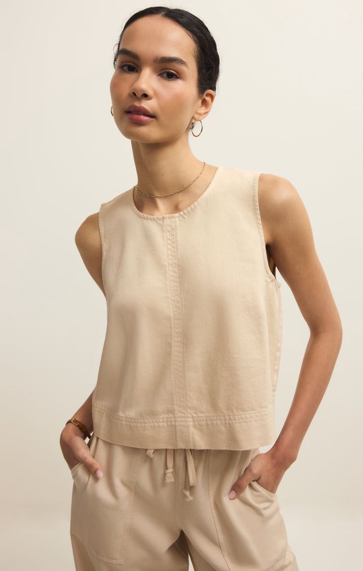 Sun Seeker Twill Cropped Tank Top - Parchment