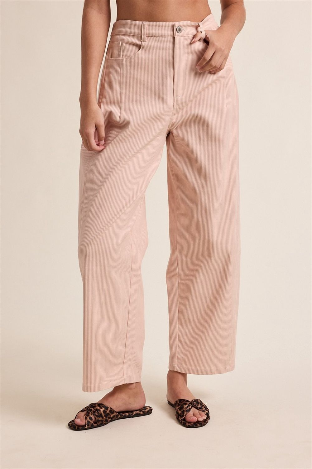 All Along Striped Pants - Pink/ Taupe