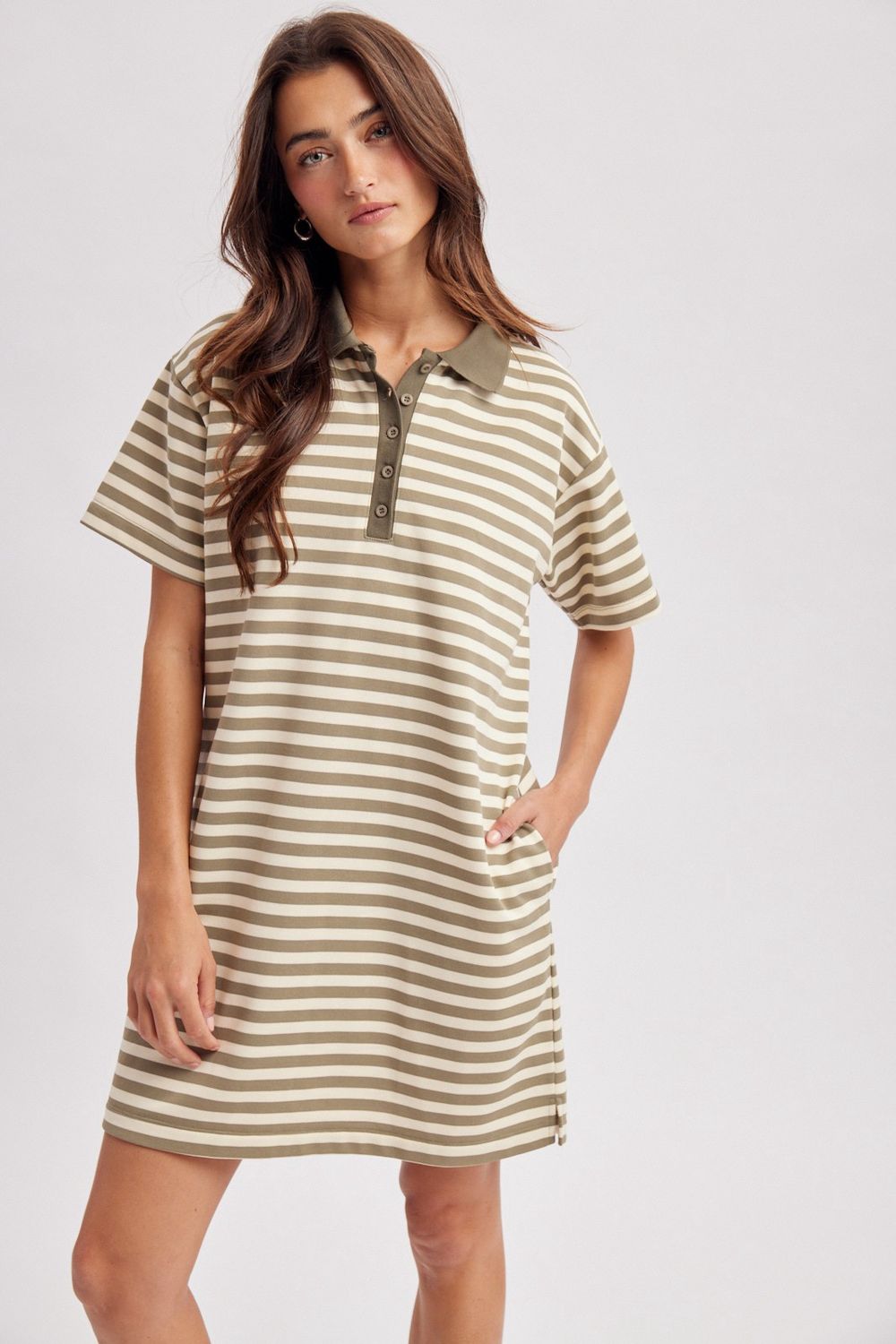 The Match Collared Mini Dress - Olive/Cream