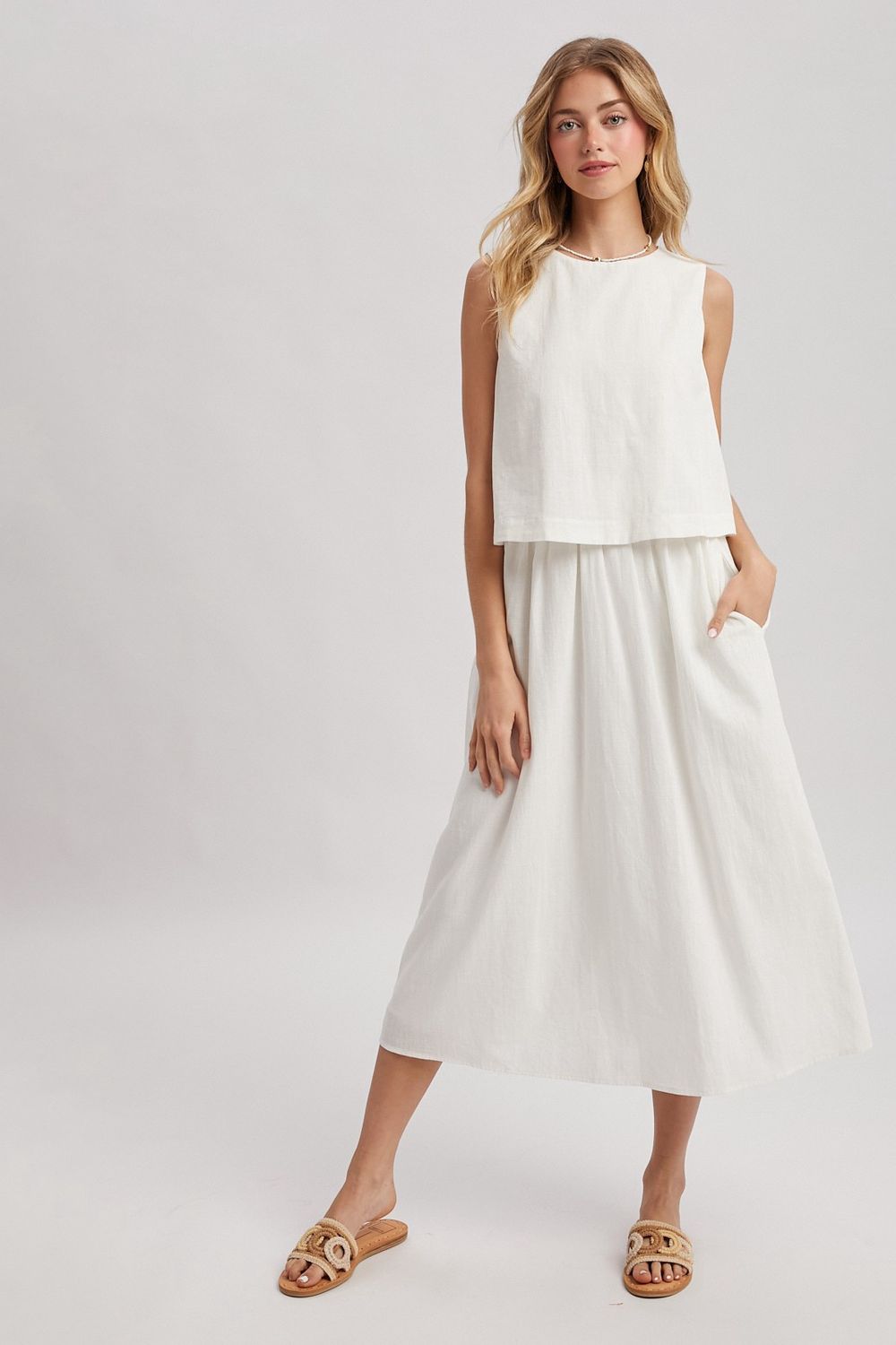 Be Different Sleeveless Midi Dress - Off White