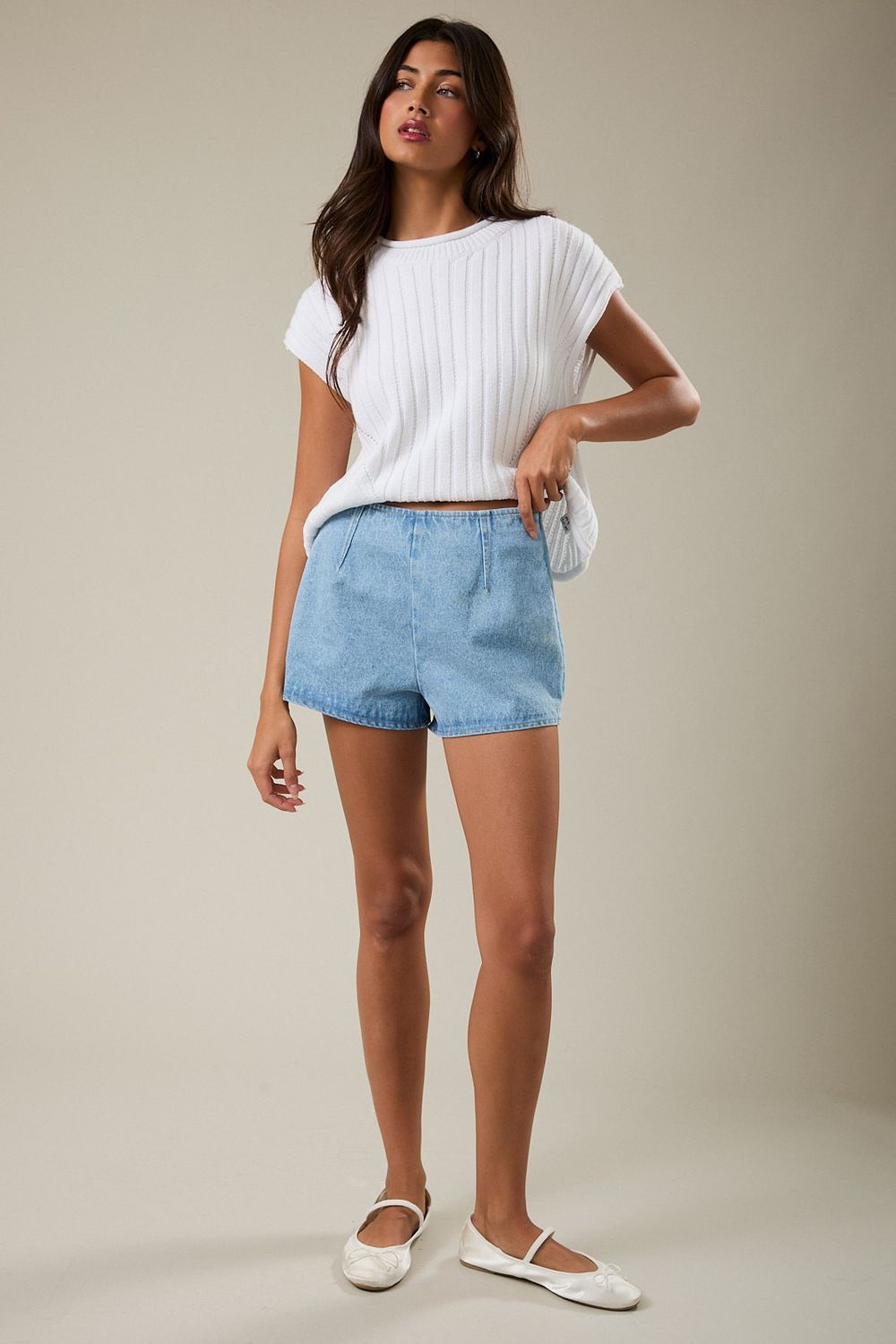 Be Her High Rise Denim Shorts - Light Denim