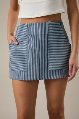 Low Waist Pocket Detail Mini Skirt - White/Denim Stripe