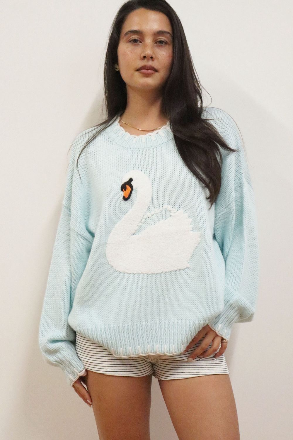 Sitting Swan Knit Sweater - Cloud