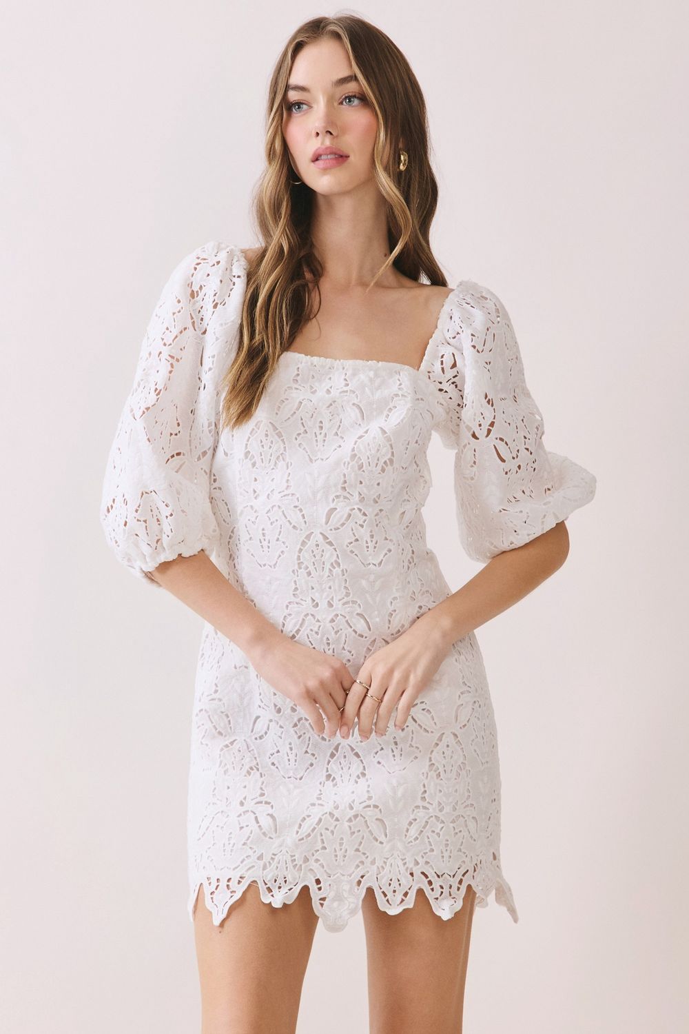Walking With You Lace Puff Sleeve Dress - White