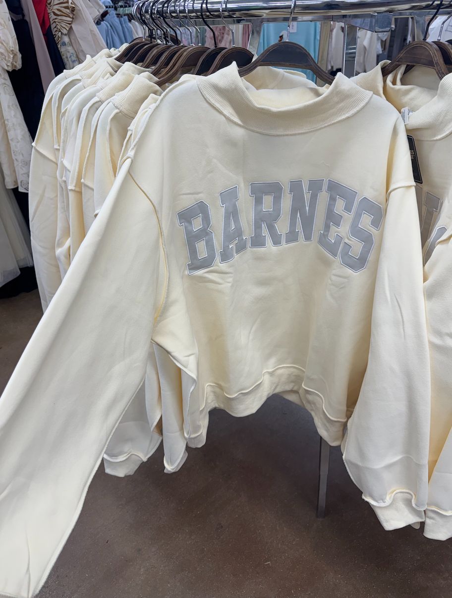 Barnes Mock Neck Embroidered Sweatshirt - Cream/Butter