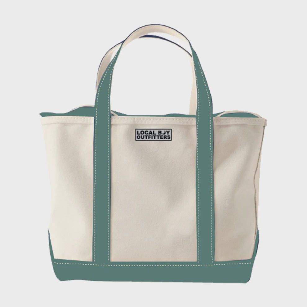 Solid Beach Tote - Cream/Teal