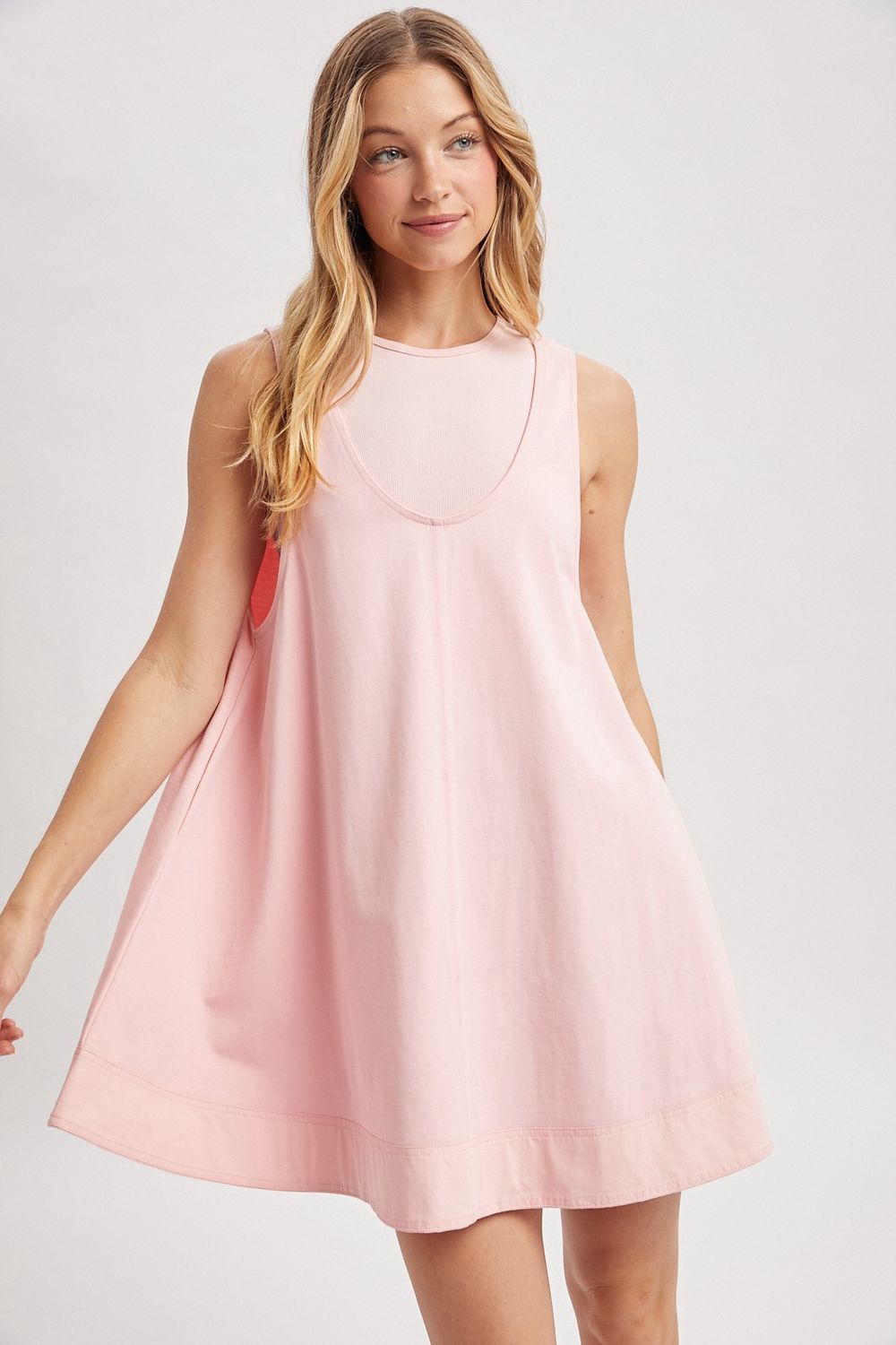 Layered Sleeveless Mini Dress - Pink