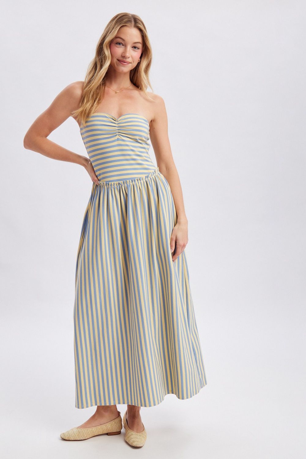 Time Of Day Strapless Midi Dress - Daisy/ Blue