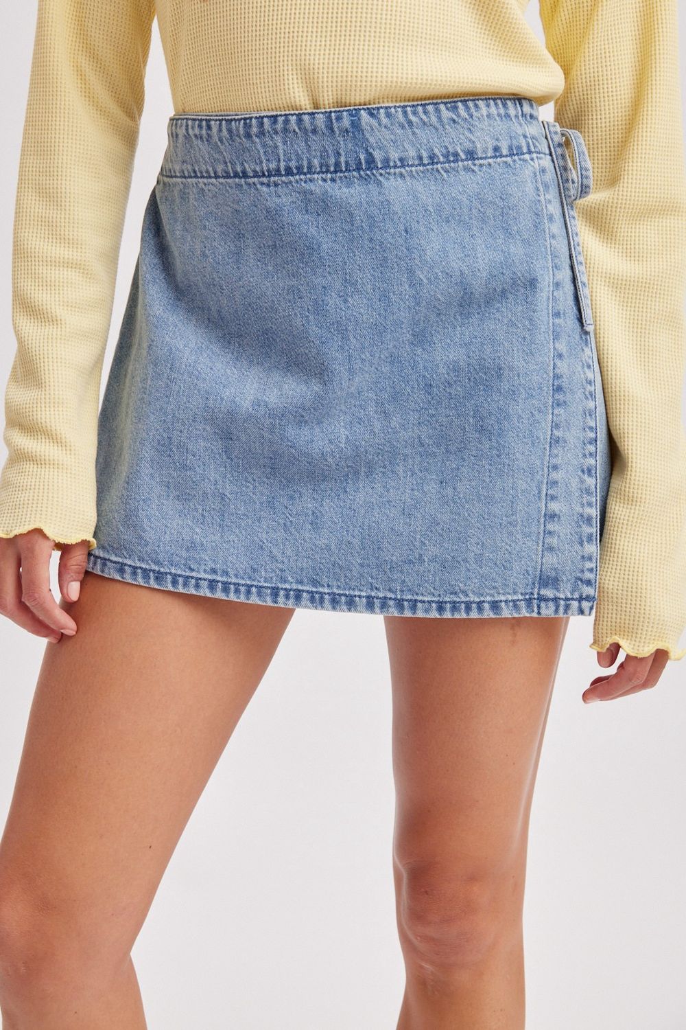 Denim Side Tie Wrap Skort - Medium Denim