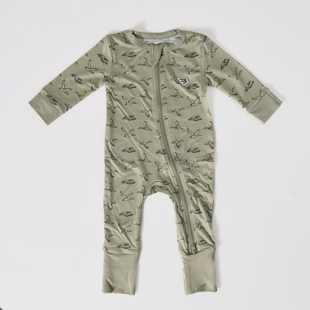 Baby Onsie Zip Up - Flying Ducks - Green