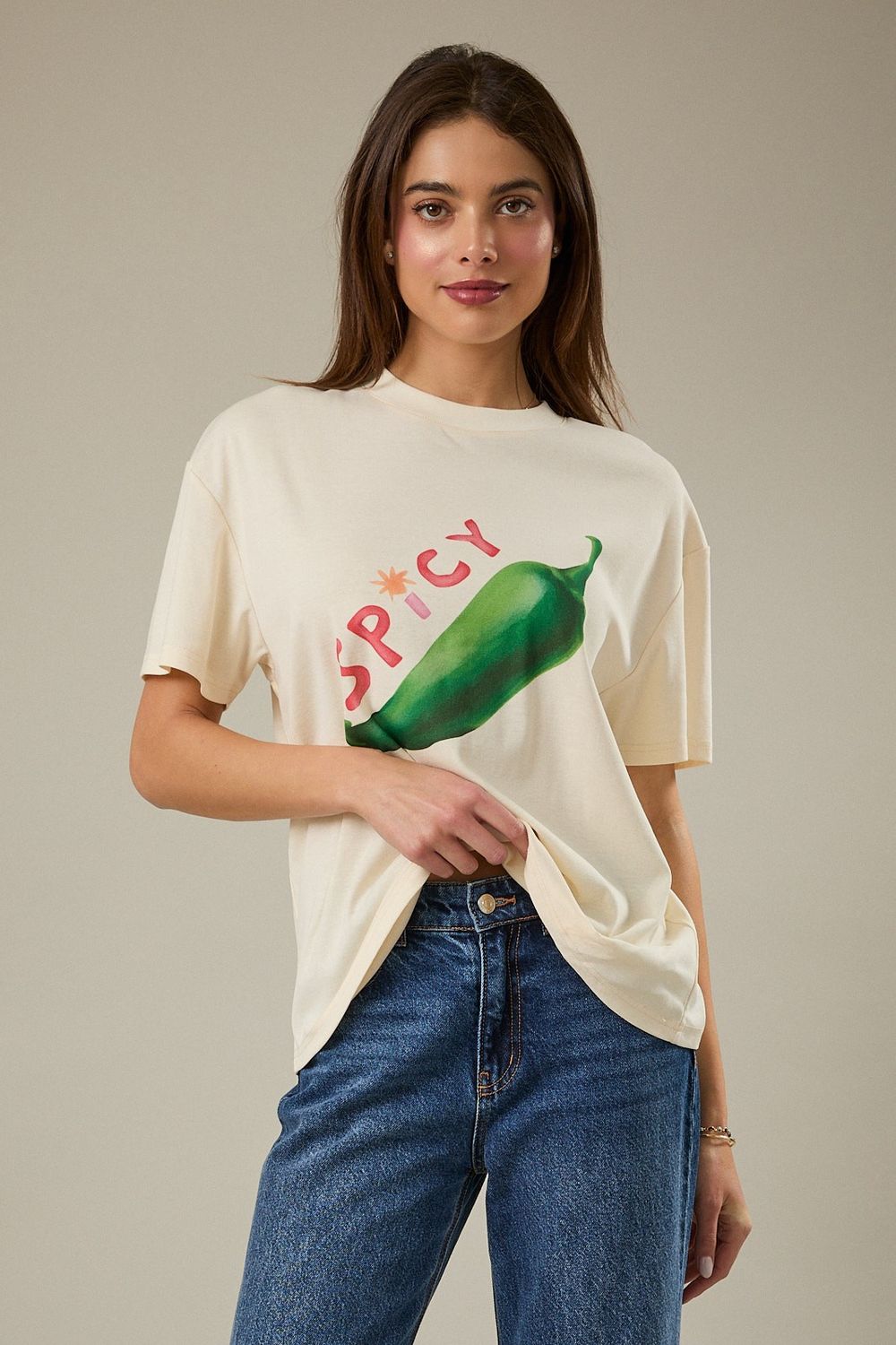 Spicy Graphic Short Sleeve T-Shirt - Cream