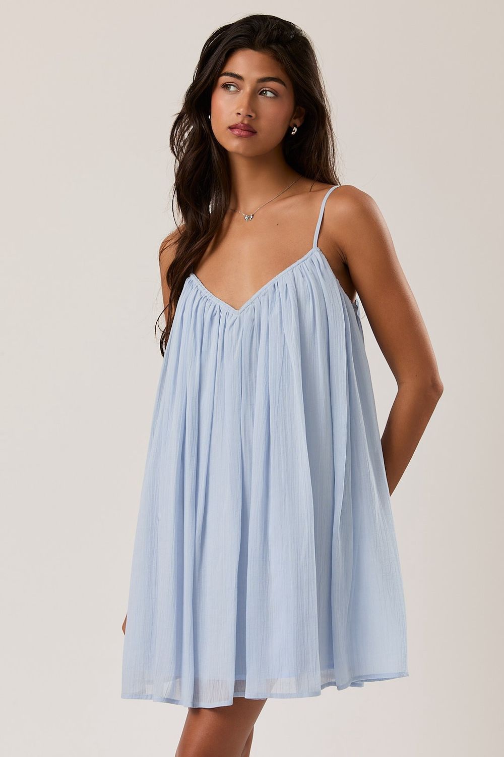 Spaghetti Strap Flowy Mini Dress - Light Blue