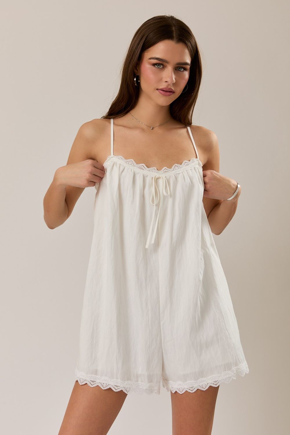 On The List Lace Trim Romper - White