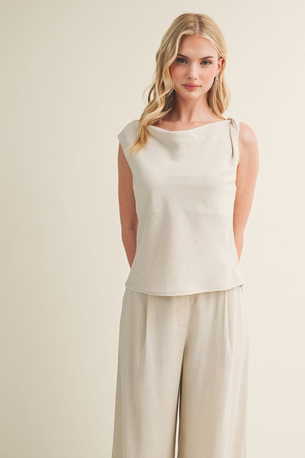 This Moment Cowl Neck Sleeveless Top - Ash Taupe