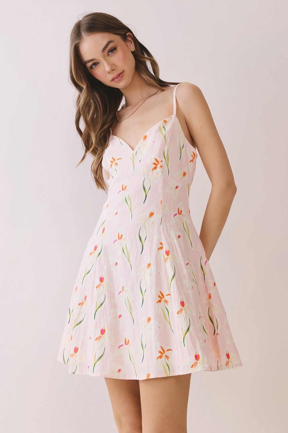 Fit &amp; Flare Floral Sleeveless Mini Dress - Pink