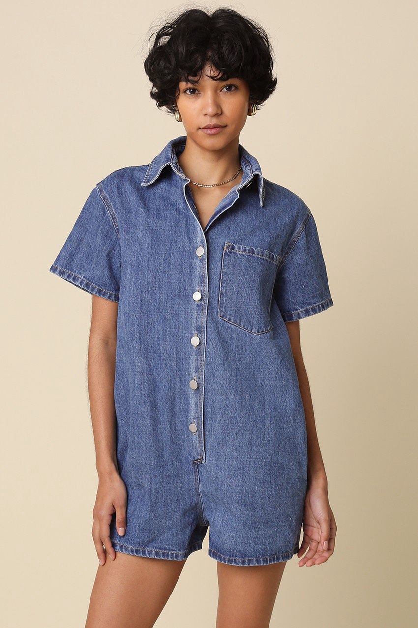 Take A Break Button Romper - Denim