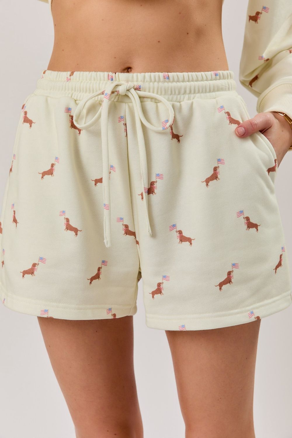 USA Flag Dog Sweat Shorts - Cream