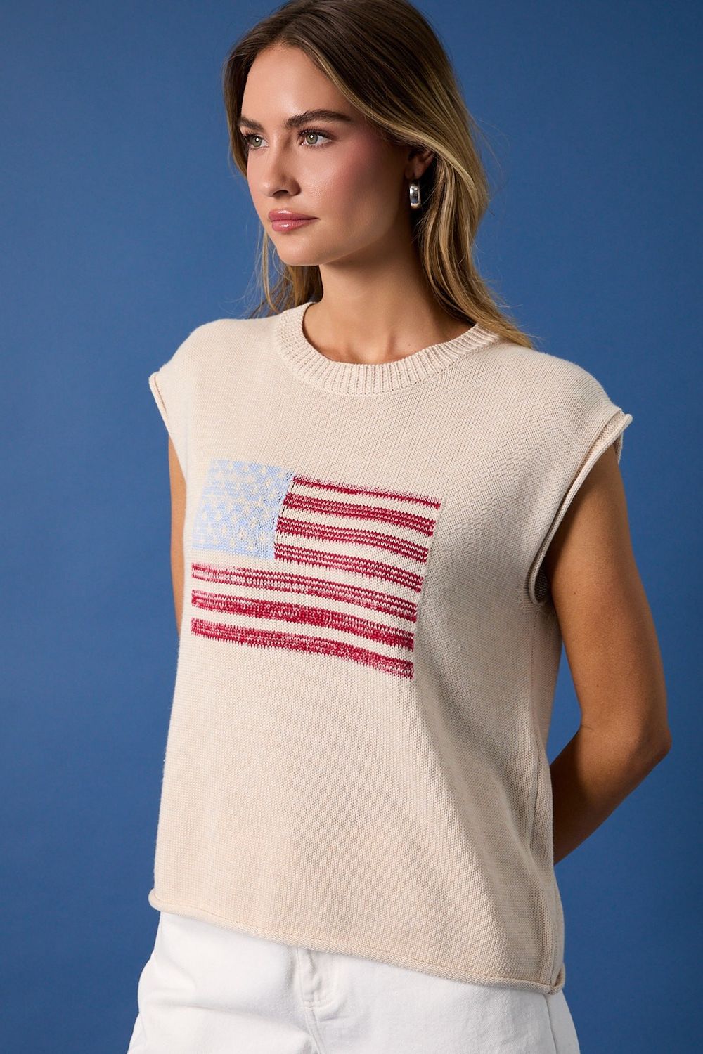 American Flag Sweater Vest - Cream