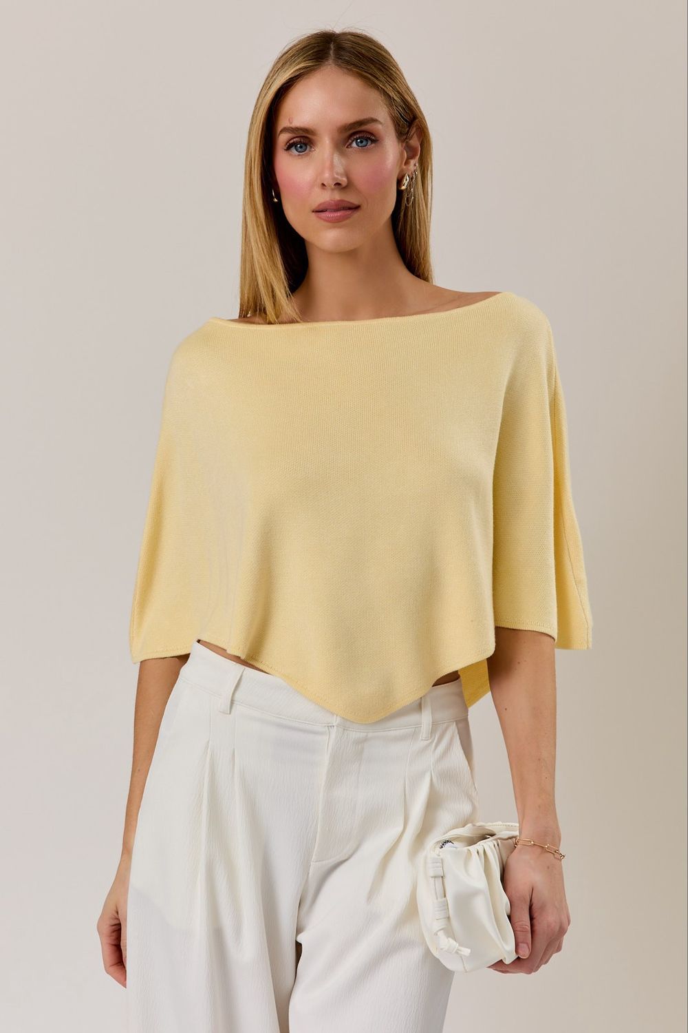 Slouchy Neck Poncho Knit Top - Butter