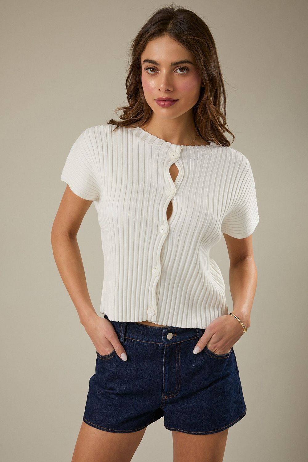 Good Intentions Baby Button Up Ribbed Top - White