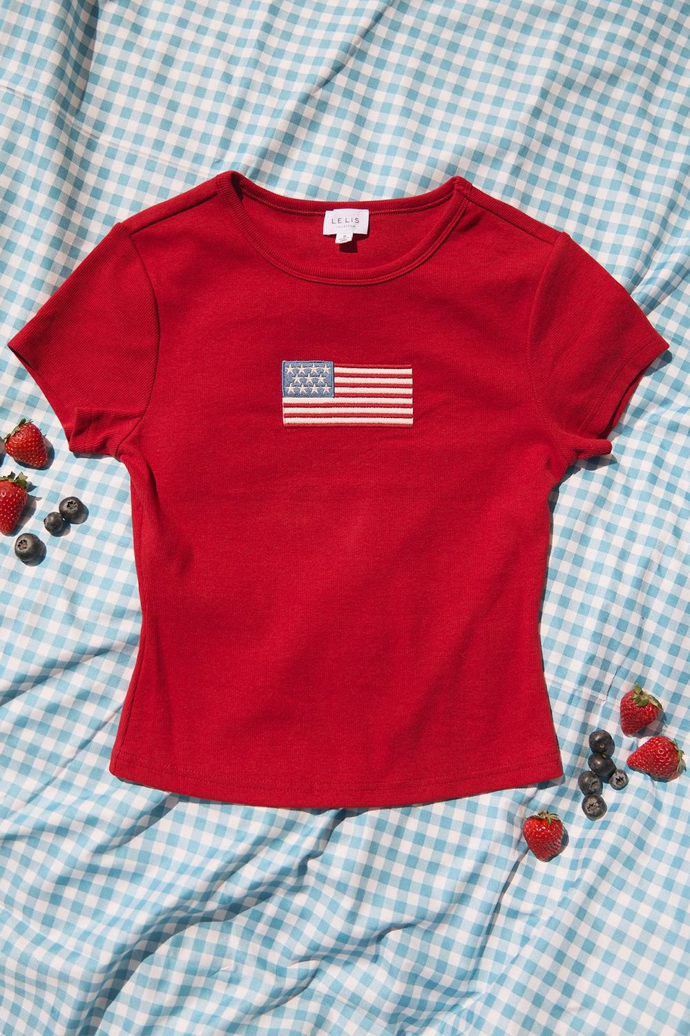 American Flag Short Sleeve Baby Tee - Red