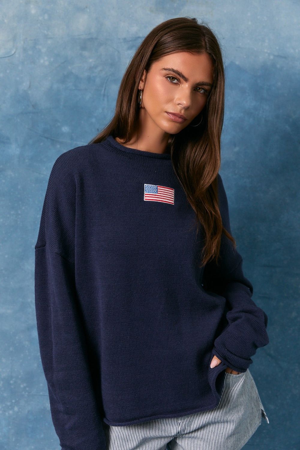 USA Embroidered Flag Sweatshirt - Navy