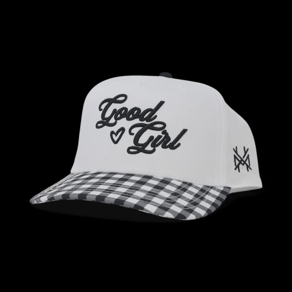 Good Girl Trucker Hat - Retro Black Check/White