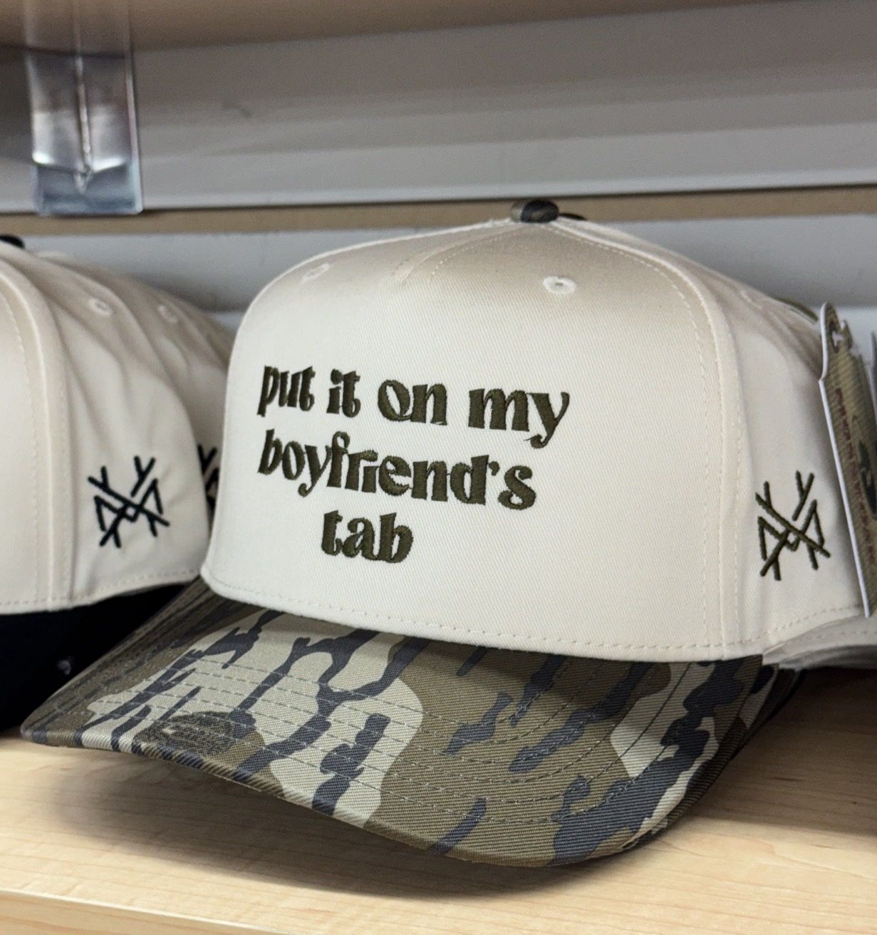 Put It On My Boyfriend's Tab Trucker Hat - Bottomland/ Natural