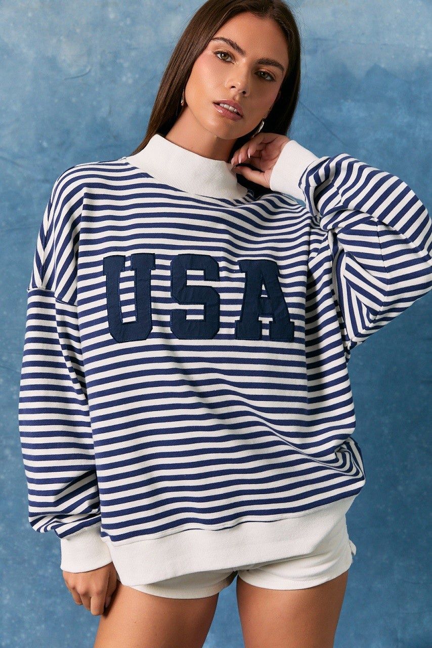 USA Striped Sweatshirt - Navy/White Stripe