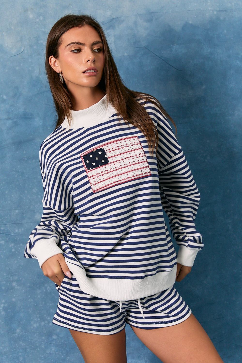 American Flag Striped Sweatshirt - Navy/White Stripe