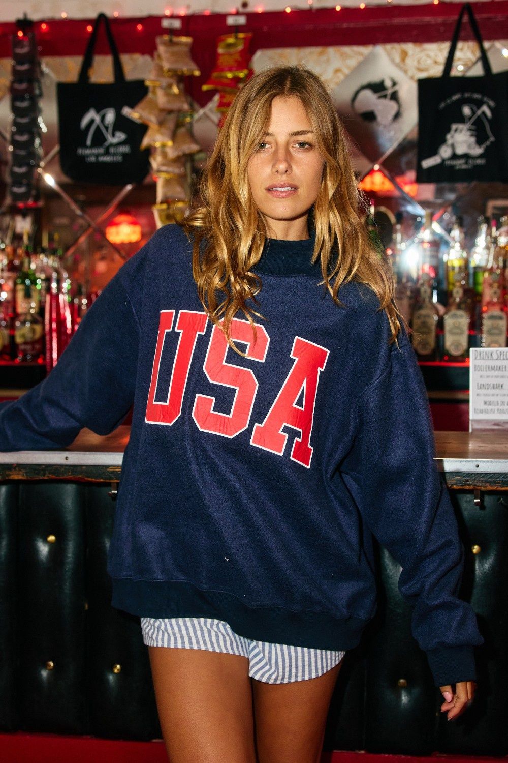 USA &amp; Flag Reversible Mock Neck Sweatshirt - Navy