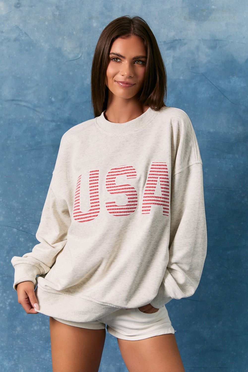 USA Oversized Sweatshirt - Light Heather Grey