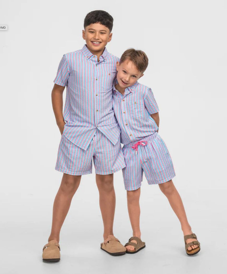 Boy's Clubhouse Seersucker Swim Shorts - Coastal Breeze