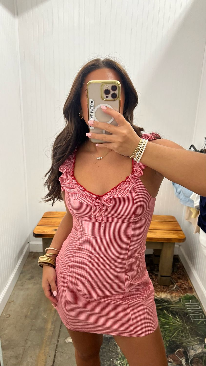 Ruffle Sleeve Sleeveless Mini Dress - Red/ White Gingham