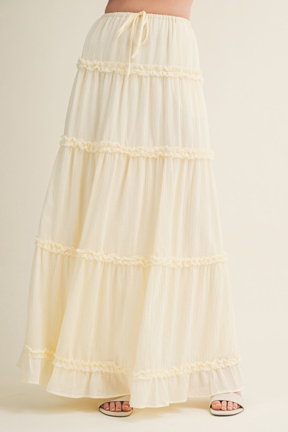 Tiered Ruffle Detail Maxi Skirt - Butter