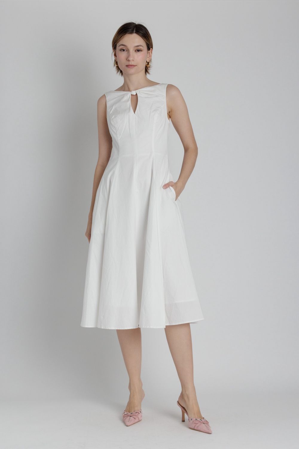 The Sloane Keyhole Midi Dress - White