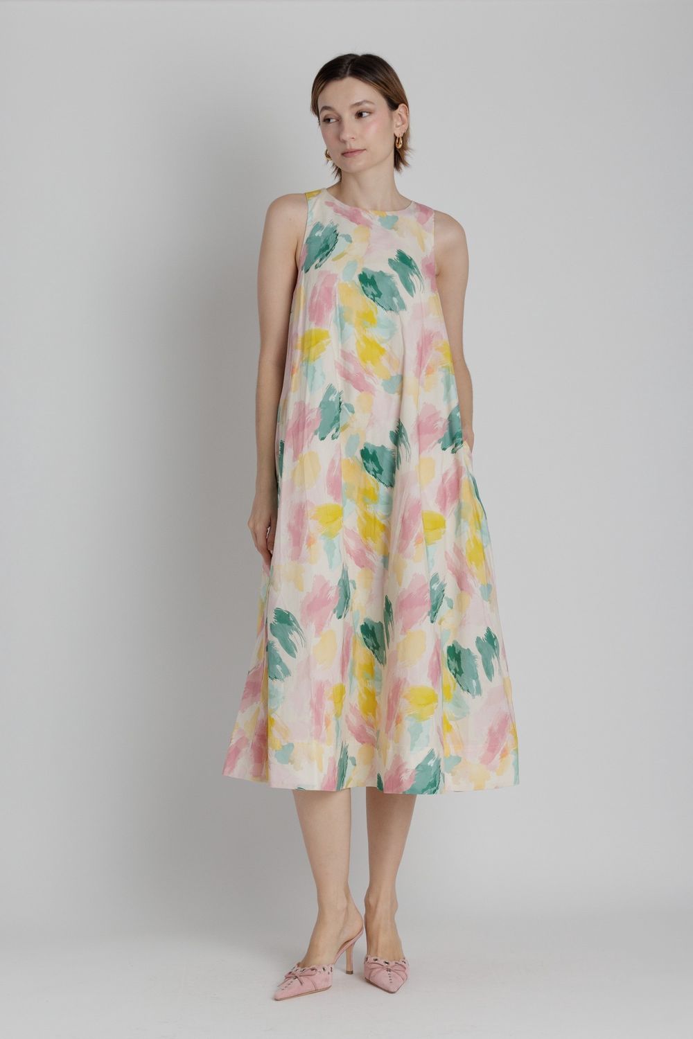 The Rosalie Watercolor Midi Dress - Multi