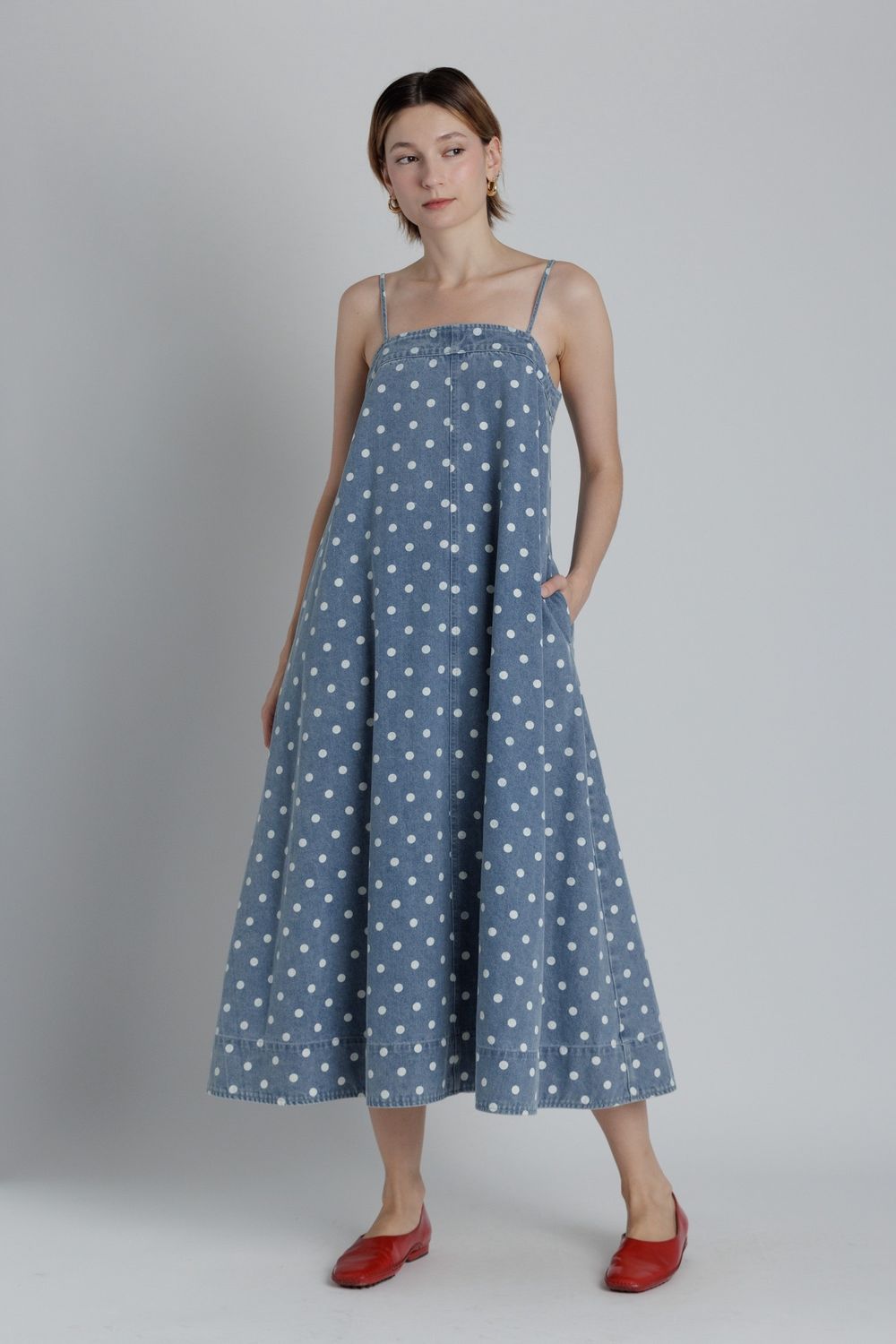 The Harper Dot Midi Dress - Denim