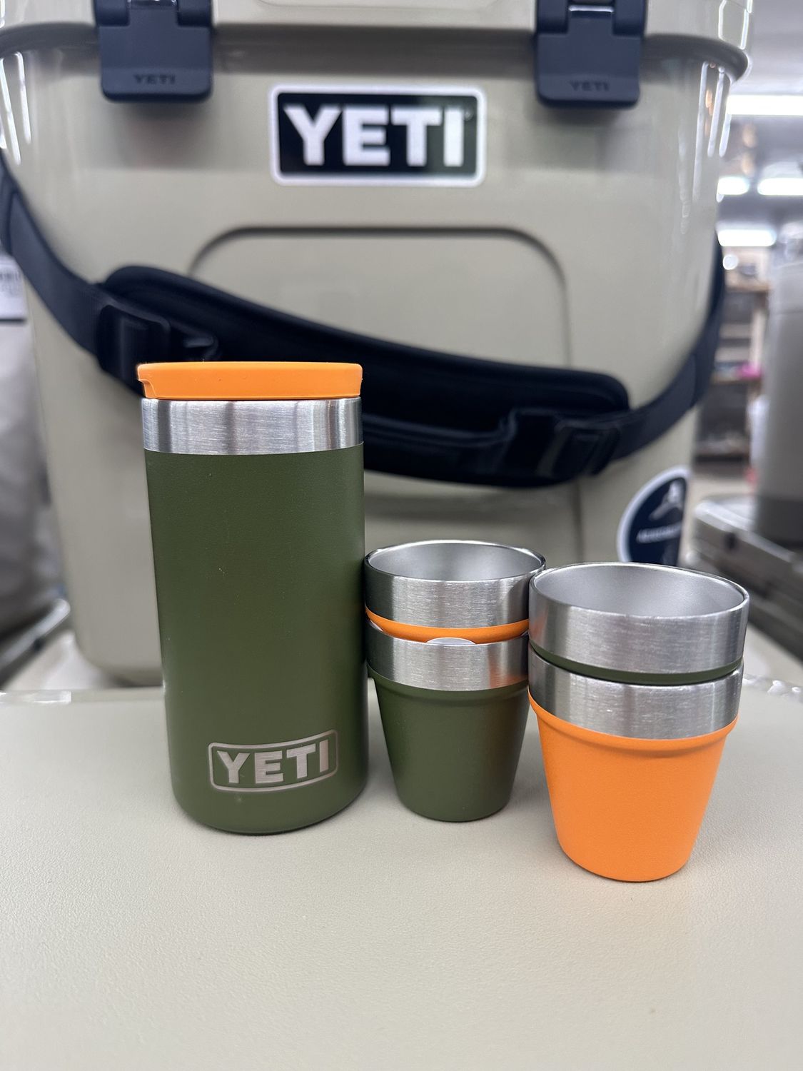 Shot Glasses &amp; Case - Olive/ King Crab Orange
