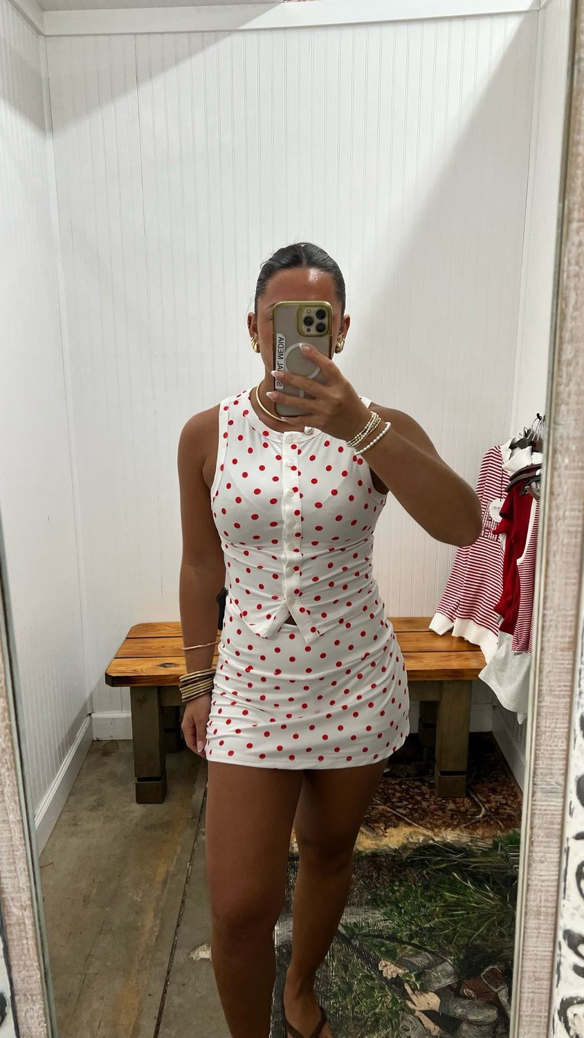 Polka Dot Skort Mid Waist - White / Red Dot
