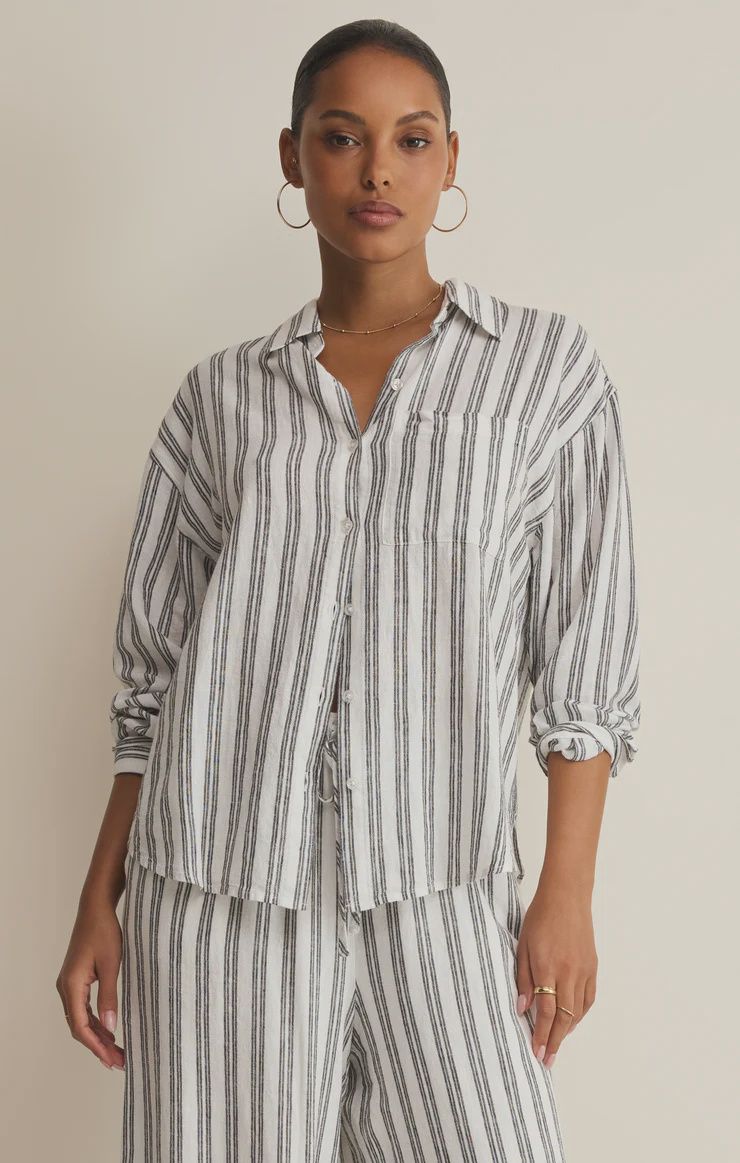 The Perfect Striped Button Up Top - White