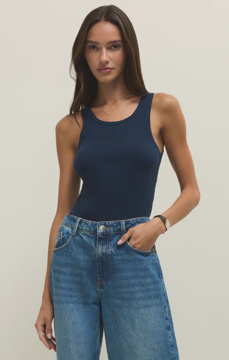 Classic Slub Scoop Neck Tank Top - Indigo