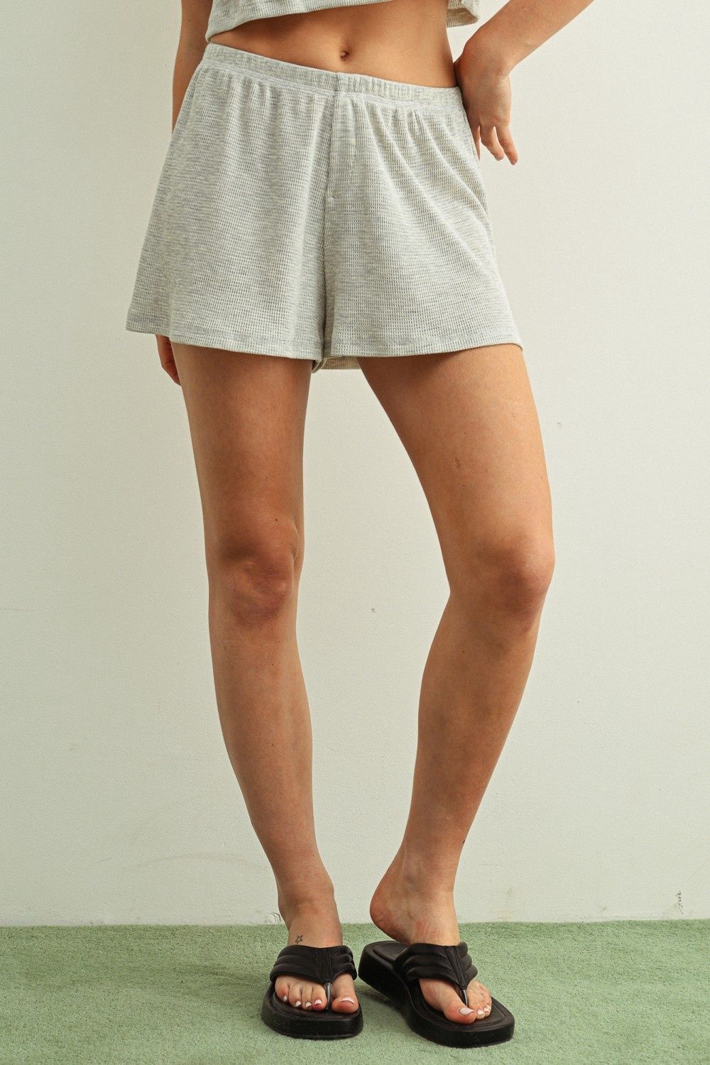 Waffle Knit Shorts - Heather Grey