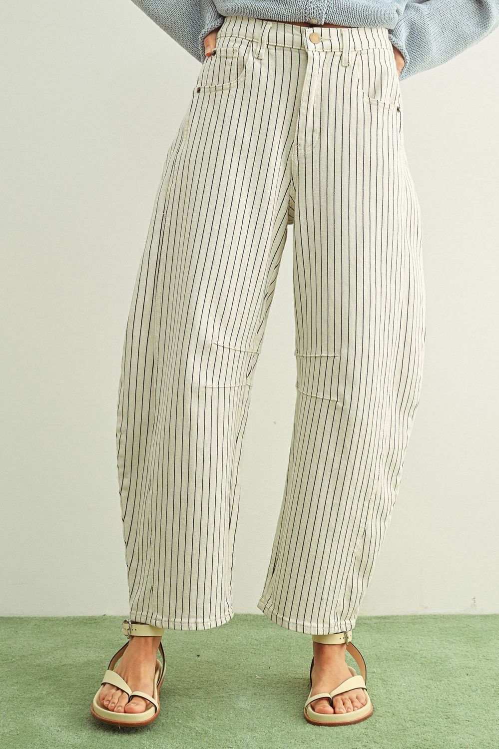 Pinstripe Barrel Pants - White/ Black