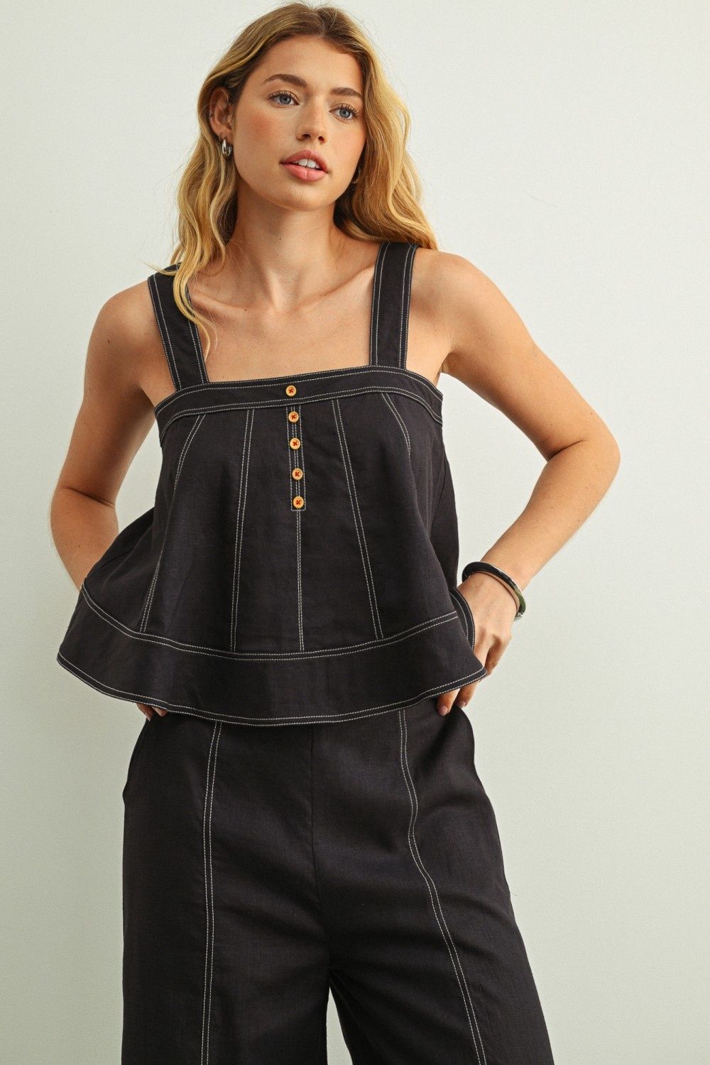 Stitched Detail Sleeveless Top - Navy