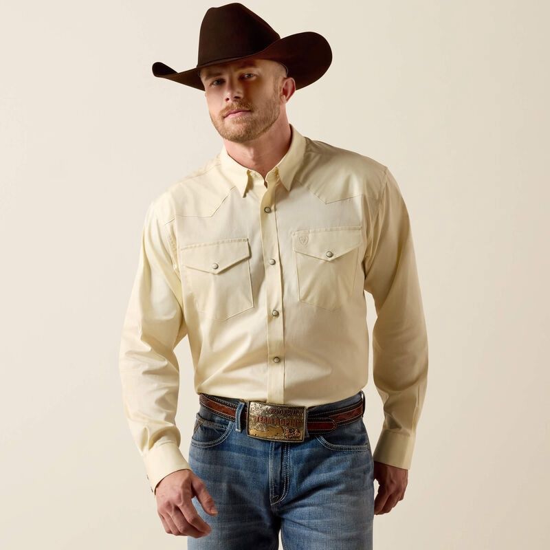 Mens Lightweight Solid Twill Classic Fit Shirt - Almond Oil