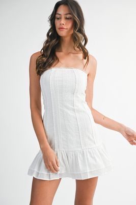 Strapless Tube Lace Detail Mini Dress - Off White