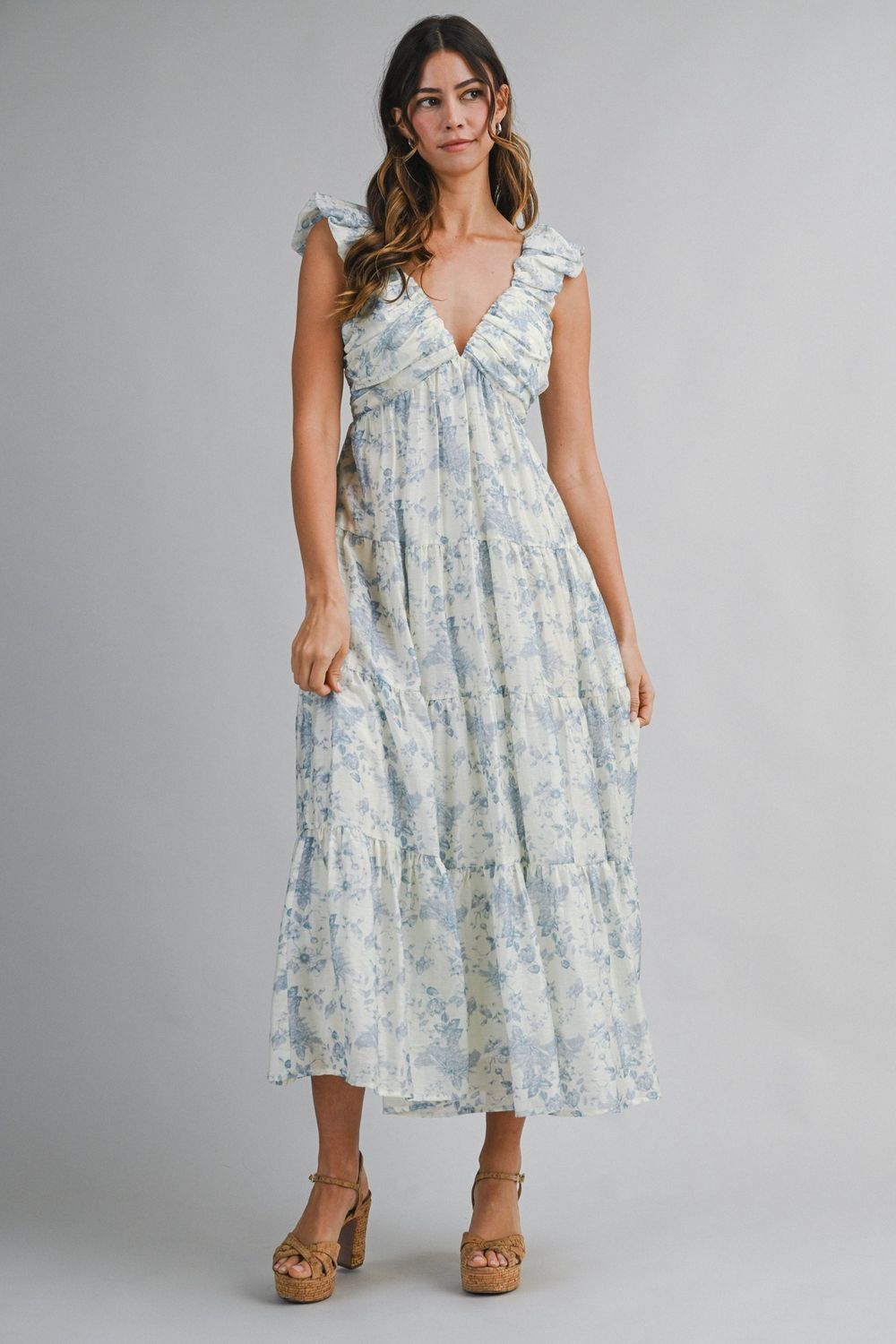 Floral Print Tiered Detail Maxi Dress - Pink